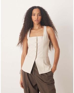 Pretty Lavish Leather Look Longline Waistcoat - Natural