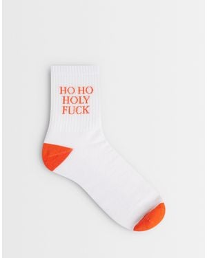 ASOS Socks With Christmas Swear Word Graphic - White