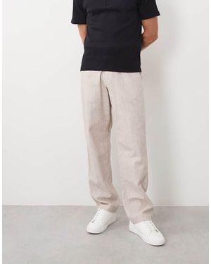 Abercrombie & Fitch Cotton Linen Blend Relaxed Straight Fit Smart Trousers - Grey