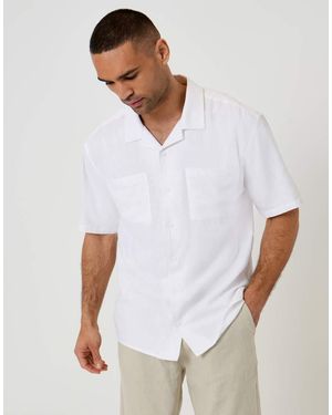 Threadbare Relaxed Fit Linen Blend Short Sleeve Shirt - White