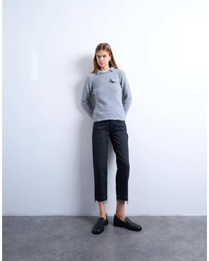 TOPSHOP Vaqueros Capri Negro Lavado De Corte Recto Y Talle Medio Con Detalle De Bajos Extendidos Runway De - Azul