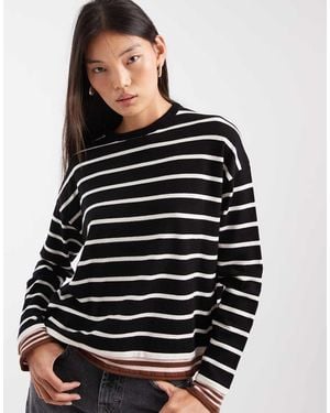 ASOS Gebreide Gestreepte Trui Met Contrasterende Details - Zwart