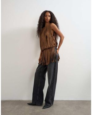 TOPSHOP Top Met Franjes - Bruin