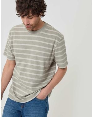 Threadbare Relaxed Fit Stripe Cotton T-Shirt - Grey