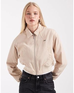 Lacoste Cropped Shiny Bomber Jacket - Natural