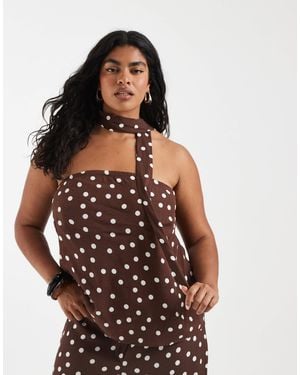 Vero Moda Woven Bandeau Top With Scarf Detail Co-ord - Brown