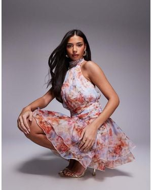 ASOS Halter Mini Dress With Organza Skirt - Multicolour
