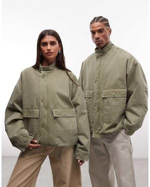 Collusion Unisex Utility Oversized Padded Funnel Neck Jacket - Green