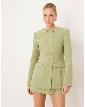 ASOS Tailored High Neck Double-breasted Blazer With Mixed Buttons - Green