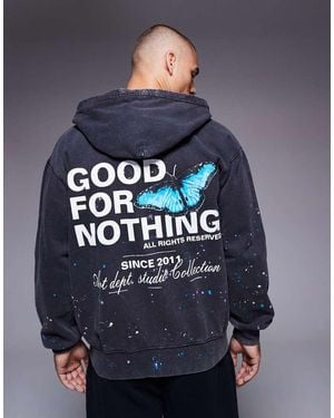 Good For Nothing Splatter Detail Zip Through Hoodie - Blue