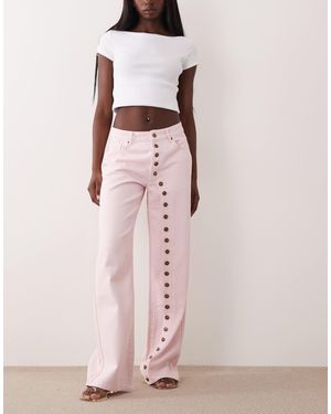 Lioness Penny Asymmetric Button Detail Relaxed Leg Jeans - Pink