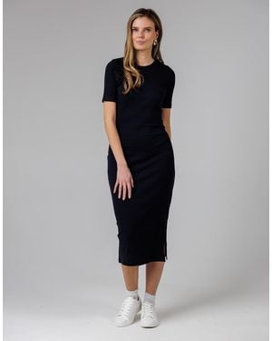 French Connection Cotton Ribbed Short Sleeve Bodycon Midi Dress - Black