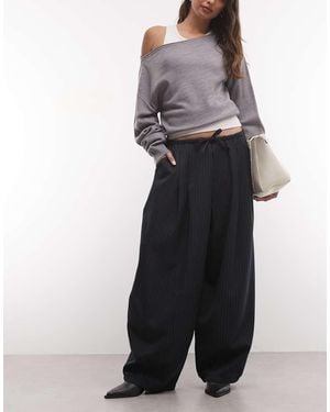 Collusion Balloon Leg Pant With Tie Waist-navy - Grey