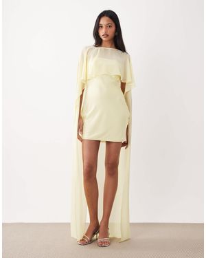TFNC London Satin Mini Dress With Mesh Cape And Skirt - Natural