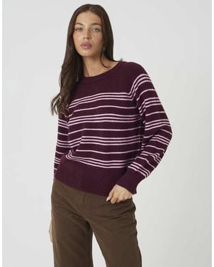 Brave Soul Raglan Sleeve Stripe Jumper - Red