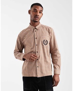 ASOS Relaxed Check Shirt With Chest Embroidery - Natural