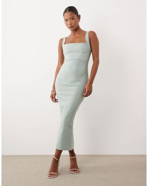 Vesper Petite Bengaline Square Neck Scoop Back Midaxi Dress - White