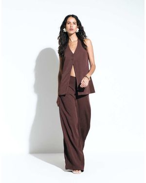 ASOS Tailored Wide Leg Clean Waist Floaty Trousers - Brown