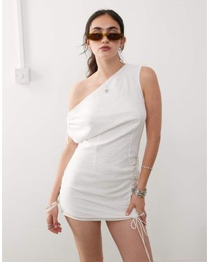 Monki One Shoulder Asymmetric Ruched Mini Dress - White