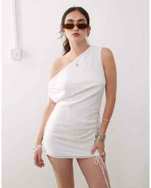 Monki One Shoulder Asymmetric Ruched Mini Dress - White