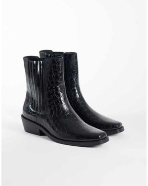 ASOS Botines Chelsea Negros Efecto Cocodrilo Con Tacón Cubano Y Elástico Oculto