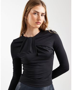 ASOS Slinky Cut Out Twist Detail Long Sleeve Top - Blue