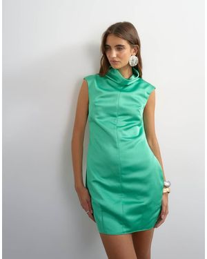 TOPSHOP Satin Funnel Neck Barrel Mini Dress - Green