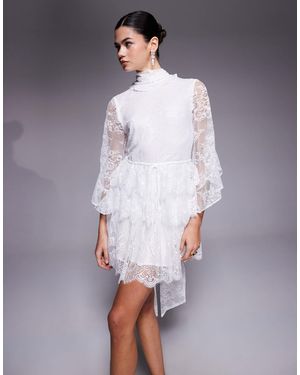 Bardot Lace High Neck Scarf Mini Dress - Blue