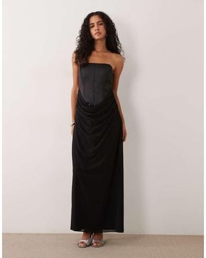 TFNC London Satin Corset Draped Velvet Skirt Maxi Dress - Black