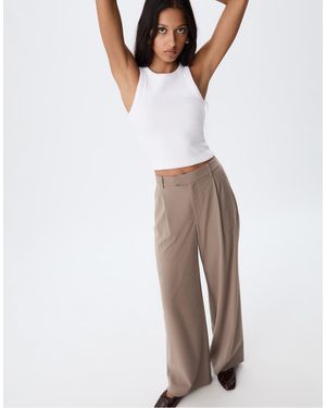 Stradivarius Pantaloni Eleganti A Righe A Fondo Ampio - Bianco