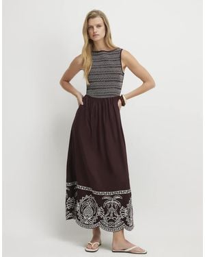 River Island Cotton Embroidered Hem Midi Dress - Brown