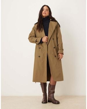 Mango Gabardina Con Cuello En Contraste De Tejido 100% Algodón De -Neutro