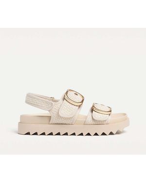 Stradivarius Wide Fit. Flat Fabric Sandals - Natural