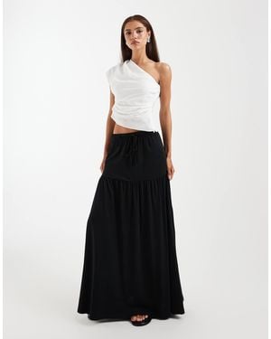 Vero Moda Tie Waist Jersey Tiered Boho Maxi Skirt - White