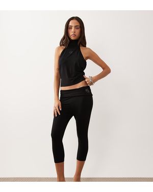 Juicy Couture Exclusive Jersey Fold Over Diamante Logo Capri Trousers Co-Ord - Black
