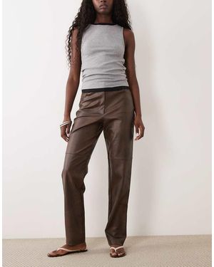 Bardot Broek Van Imitatieleer Met Hoge Taille - Naturel