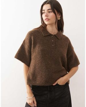 Collusion Knitted Short Sleeve Polo - Brown