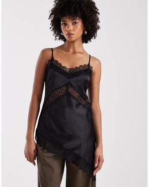 ASOS Satin Asymmetric Lace Cami - Black