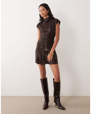 New Look Minikleid mit wasserfallausschnitt und pailletten - Natur