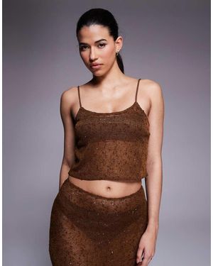 South Beach Knit Sequined Beach Top - Brown