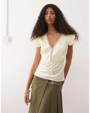 Reclaimed Vintage Satin Tea Top With Pintucks And Lace Trims - Natural