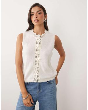 Nobody's Child Crochet Trim Sleeveless Knitted Vest - Blue