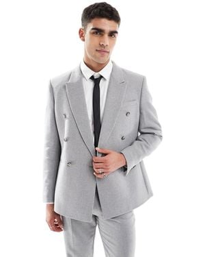 ASOS Wool Blend Double Breasted Regular Suit Jacket - Gray