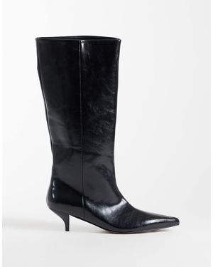 ASOS Camille Kitten Heel Pull On Knee Boots - Black
