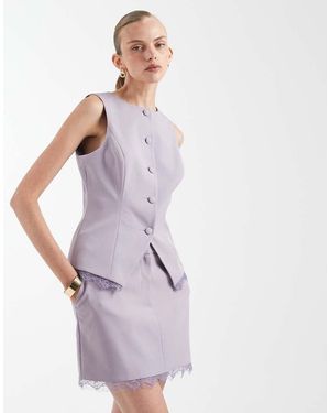 Miss Selfridge Tailored Waistcoat With Lace Trim Co-Ord - Purple
