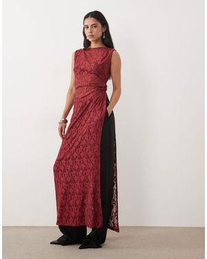 ASOS Langes oberteil aus spitze mit asymmetrischem schlitz - Rot