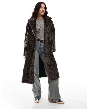 Stradivarius Str Faux Fur Duster Coat - Black