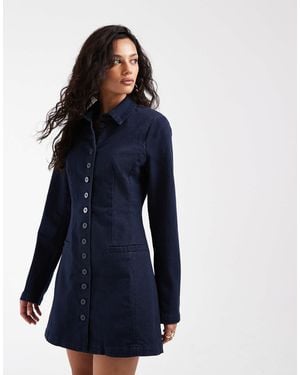 ASOS Denim Blazer Dress With Shoulder Pad Detailing - Blue