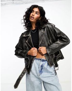 Mango Capsule Oversized Leather Jacket - Black