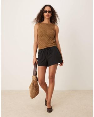 Gina Tricot Relaxed Fit Drawstring Linen Blend Shorts - Natural
